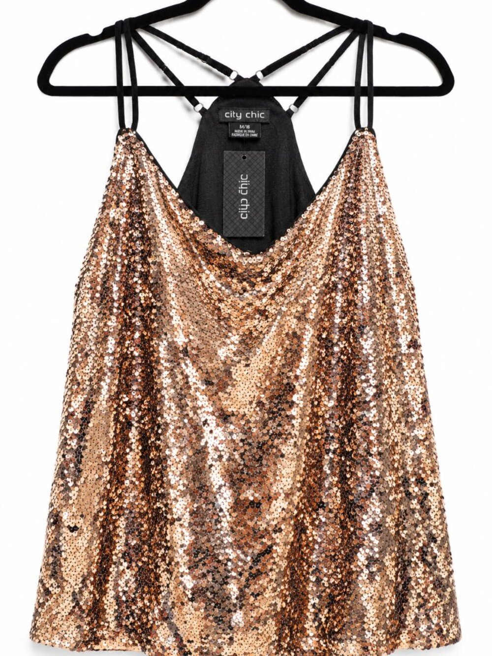 City Chic Glimmer Sequin Cami Top M 18W Blush Rose Gold Plus Size NWT